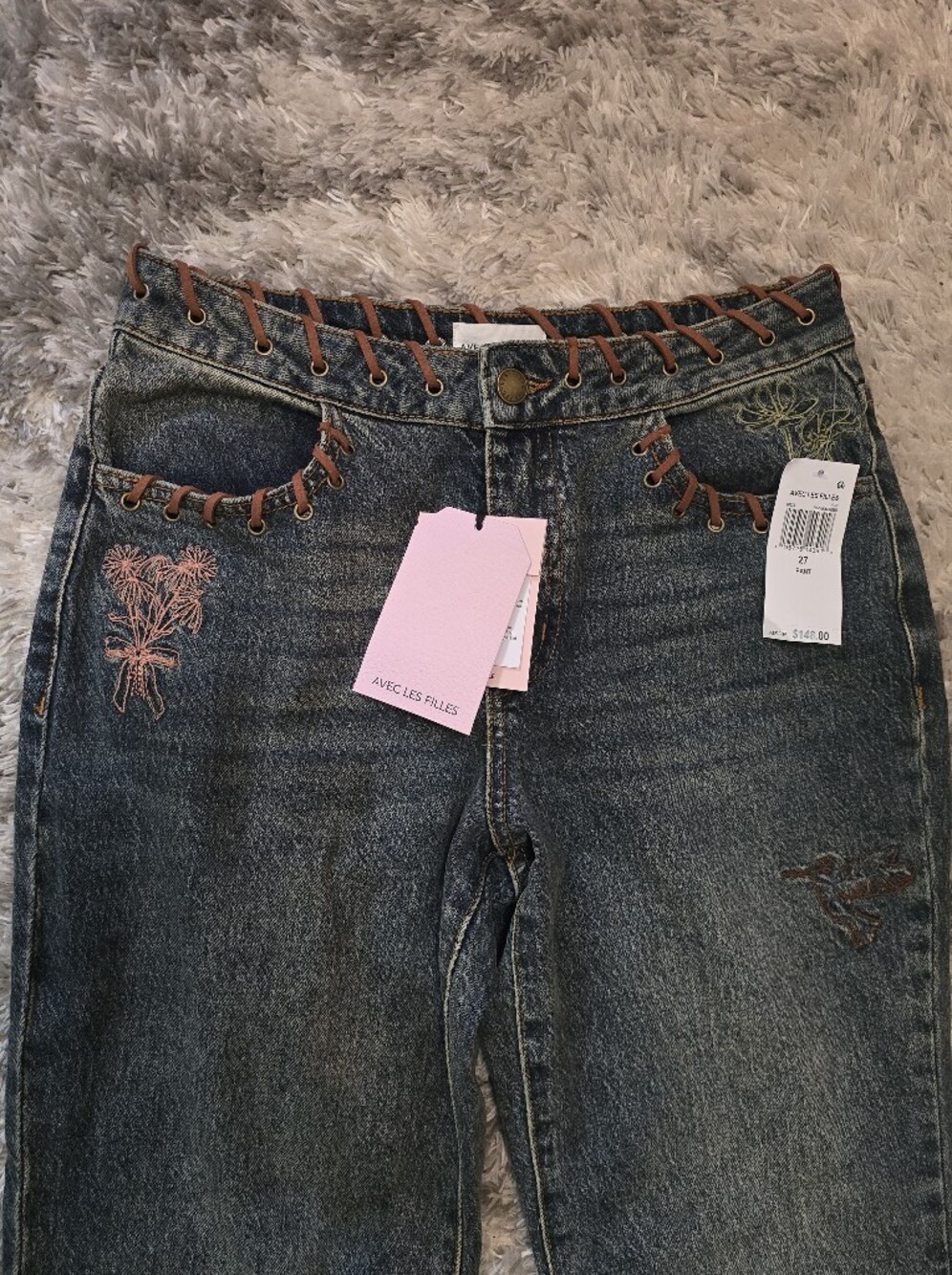 Embroidered Straight-Leg Jeans By Avec Les Filles